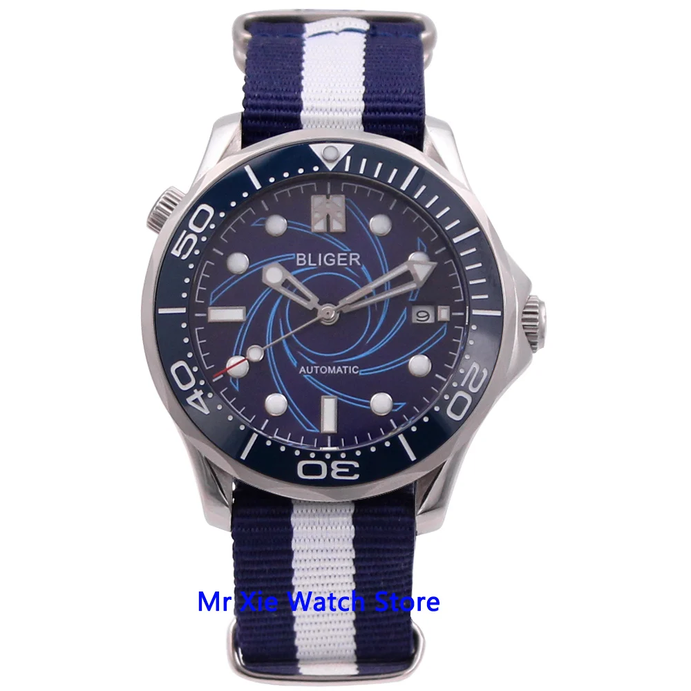 

Bliger 41mm Miyota Automatic Mechanical Mens Watch Nylon Strap Sapphire Crystal Luminous Waterproof Calendar Wristwatch Men