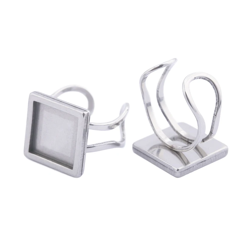 

4pcs Ring Cabochon Base Blank Cameo Flat Settings Stainless Steel Bezels Tray 10mm 12mm Square Blanks For Rings Jewelry Making