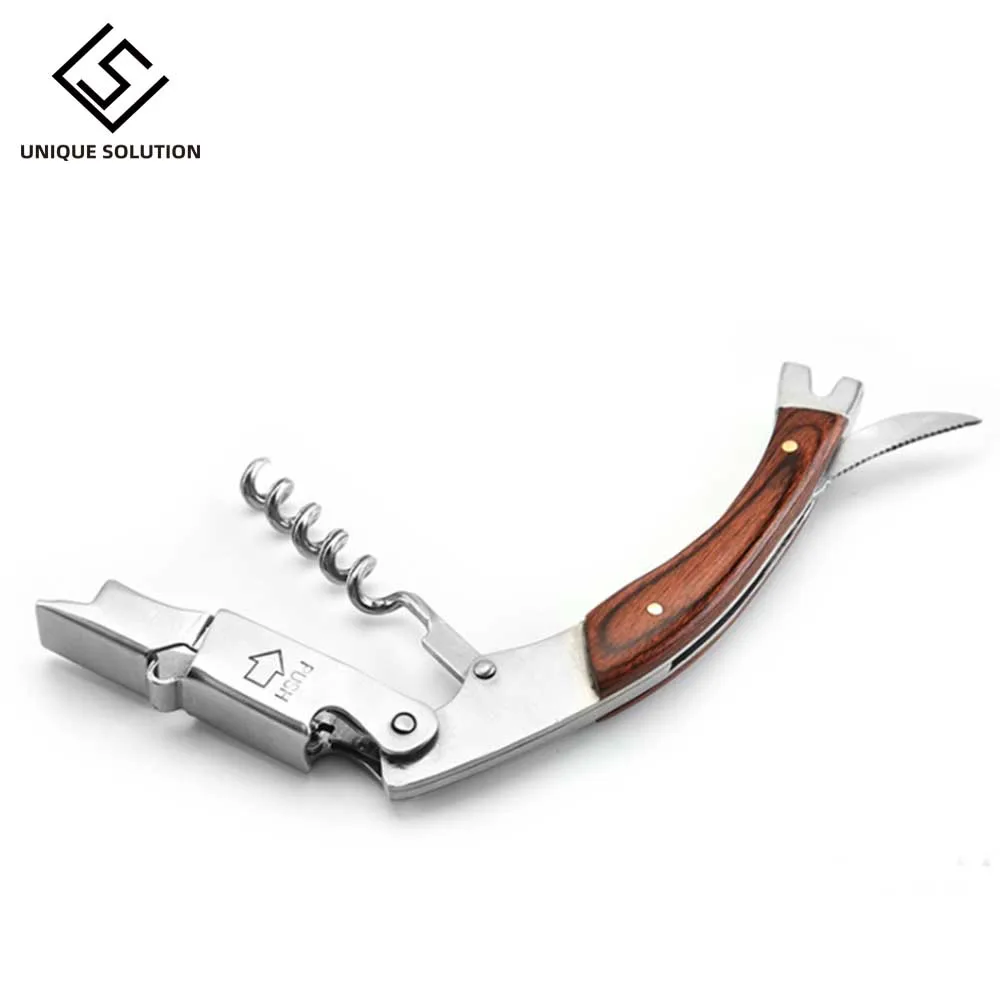 Stainless Steel Corkscrew Wine Bottle Opener with Knife Wooden Handle Beer Bottle Opener Keychain Bar Accessories Kitchen Tools 2 