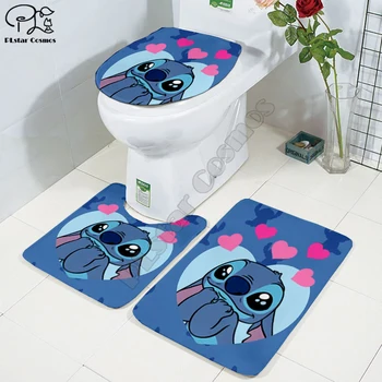 

Cartoon funny Stitch 3D printed Bathroom Pedestal Rug Lid Toilet Cover Bath Mat Set drop shipping style-1