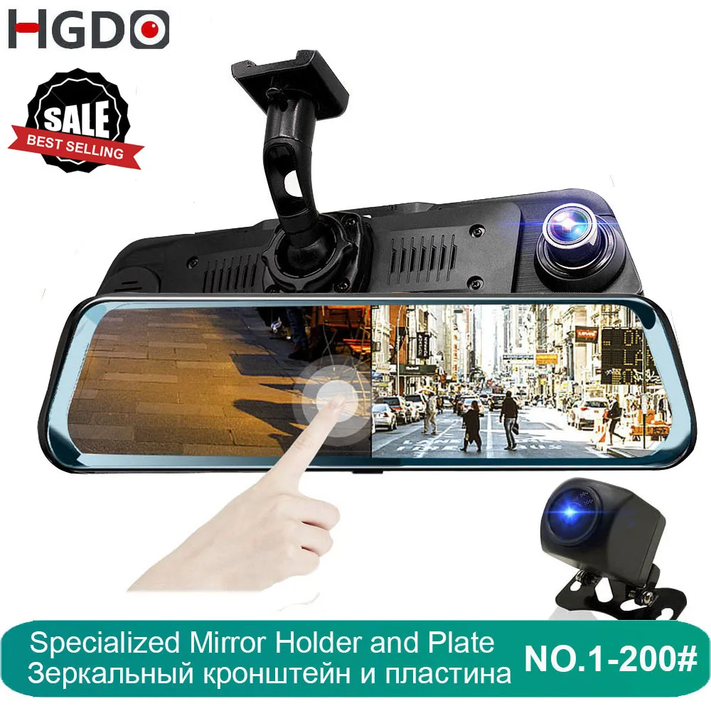 HGDO 10" Touch Screen Rear View Camera Mirror Dash Camera FHD 1080P Car DVR Night Vision Dash Cam Auto Driving Recorder Dashcam