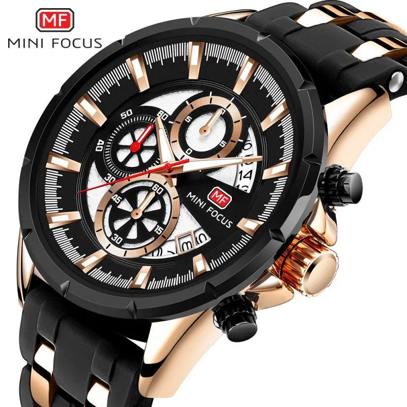 

Mini FOCUS Multi-functional Sports Men's Watch Calendar Night Light Waterproof Silicone Watch Strap 0273G