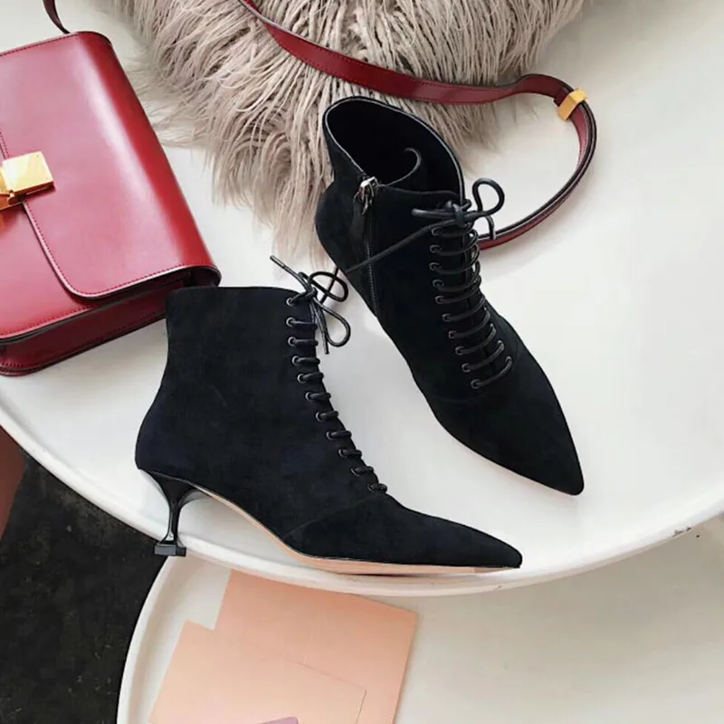 

Boot Boot Full Genuine Leather Short Boots Sharp Bandage Women's Shoes