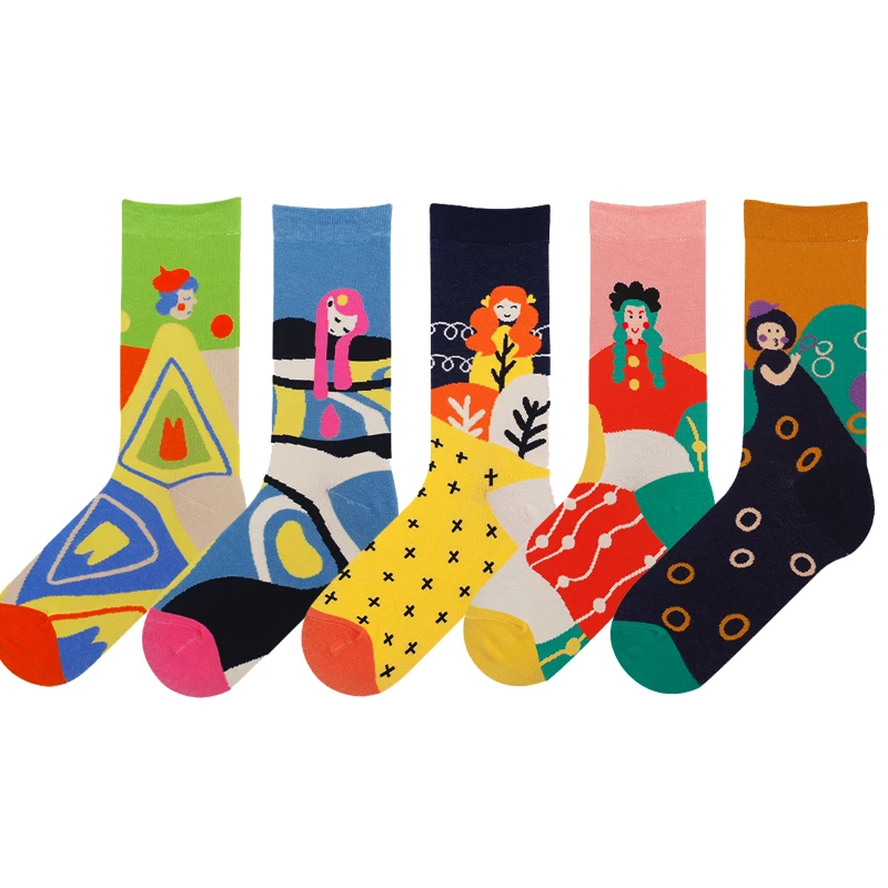 Оригинальные жаккардовые хлопчатобумажные носки в стиле Харадзюку С героями мультфильмов для девочек; романтические Повседневные носки до щиколотки; 5 пар в партии