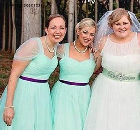 Newest Short Bridesmaids Dresses Tea Length 2017 A Line Sash Party Gowns Cheap B004 Custom Made Fashion Sweetheart Mint Green Sheer  86 (3)