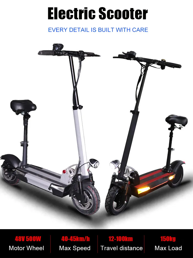 Clearance 48V 26A lithium battery electric scooter max over 100km 48V500W Folding electric bike with seat electric skateboard kick scooter 0