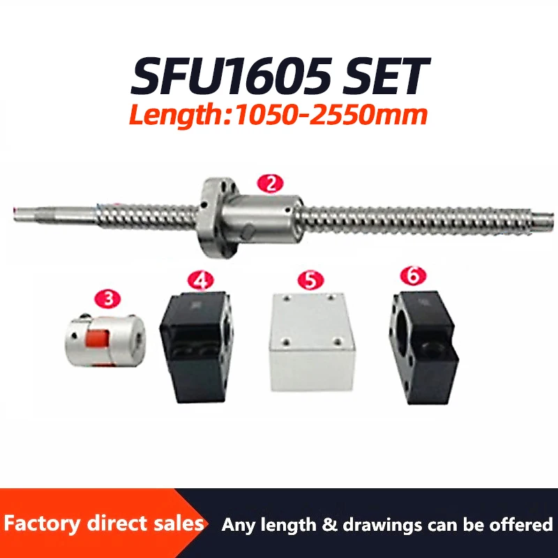 Ballscrew SFU1605 length 1050-2550mm ball screw with flange single nut or BK12 BF12 end machined CNC parts | Обустройство дома