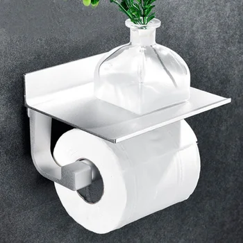 

Bathroom Shelves Towel Shelf with Phone Holder No Punching Toilet Paper Holders Space Aluminum Multi-function Storage Holder