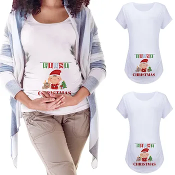 

Pregnant Short Sleeve Print Loose Round Neck Christmas T-shirt Ladies Blouse maternity clothes ropa mujer одежда для беременных