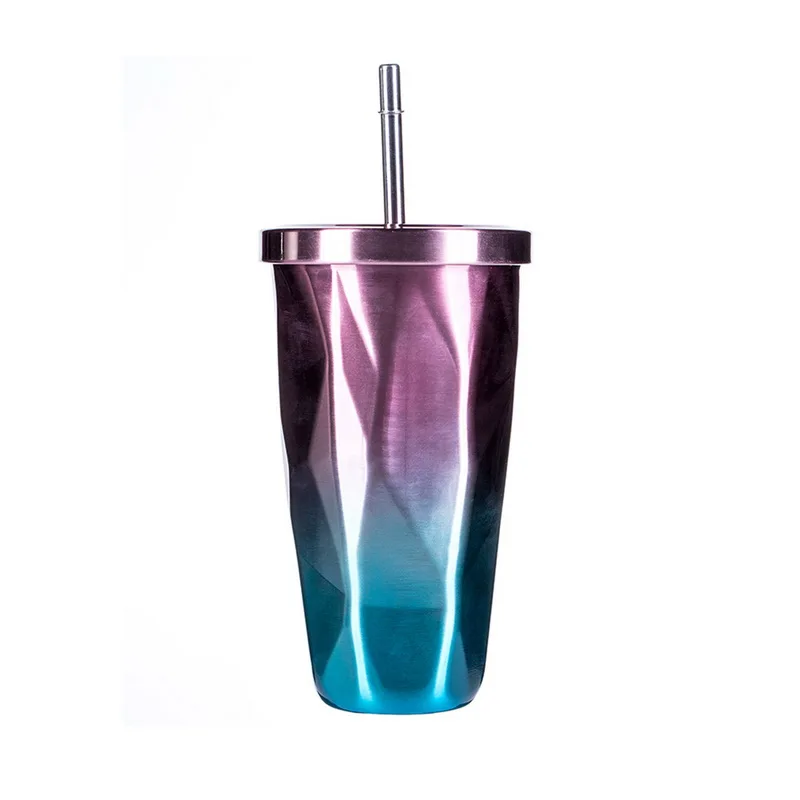 

1pc Stainless Steel Drinking Cup with Lid and Straw Tumbler Hot Cold Double Wall Vacuum Insulation Coffee Mug Water Flask