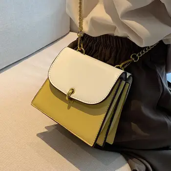 

Double-sided Contrast color Square Crossbody Bag 2020 Fashion New Quality Leather Women's Handbag Chain Shoulder Messenger Bag
