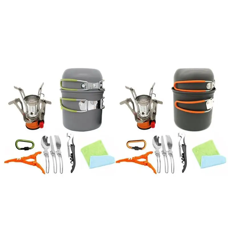 

Camping Cookware Carabiner Bottle Opener Pot Pan Cooking Equipment Set