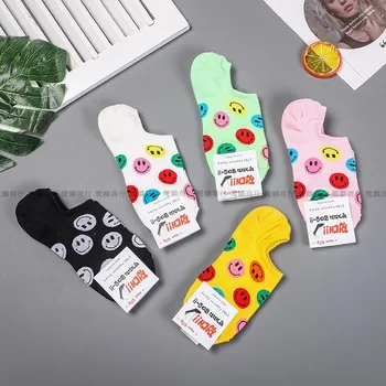 

Cartoon Woman Sock Ladies Socks Smiling Face for Women Solid Casual Short Sox Couples Cotton Cute Spring Summer Colorful Sokken