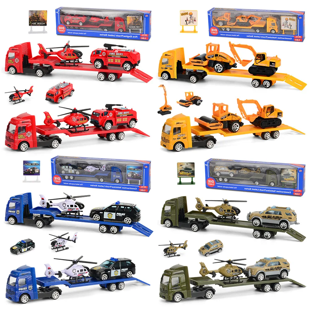 

Inertia Sliding Trailer Toy 1: 64 Mini Alloy Engineering Vehicle Perambulator Model 4 Pieces in a Set Toy
