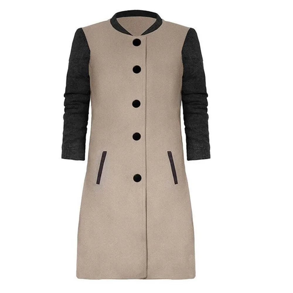 

Spring New Model Popular Contrasting Color Stitching Woolen Overcoat Middle Long Coat Women's Clothing Fall Abrigos 2020