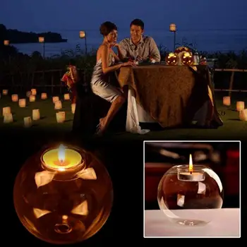 

Candle Holder Glass Transparent Candlestick Tealight Desktop Banquet Round Shade Cover Crystal Hollow Ornament Decoration