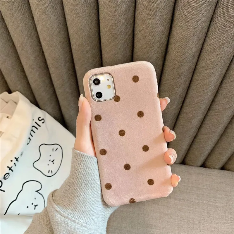 Плюшевый чехол для телефона с узором в горошек для Iphone 11 Pro Max X Xr Xs Max 7 8 Plus, теплая фланелевая Мягкая силиконовая задняя крышка из ТПУ