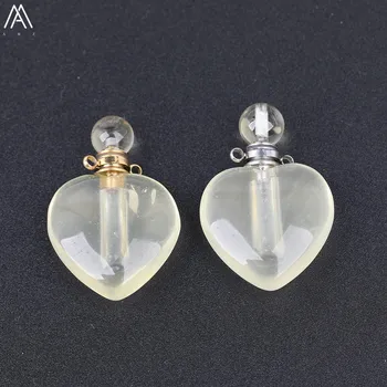

Heart-Shape Smoky Color Quartz Perfume Bottle Pendant Necklace,Stainless Steel Natural Stone Perfume Jewelry Findings SA-31AMCJ