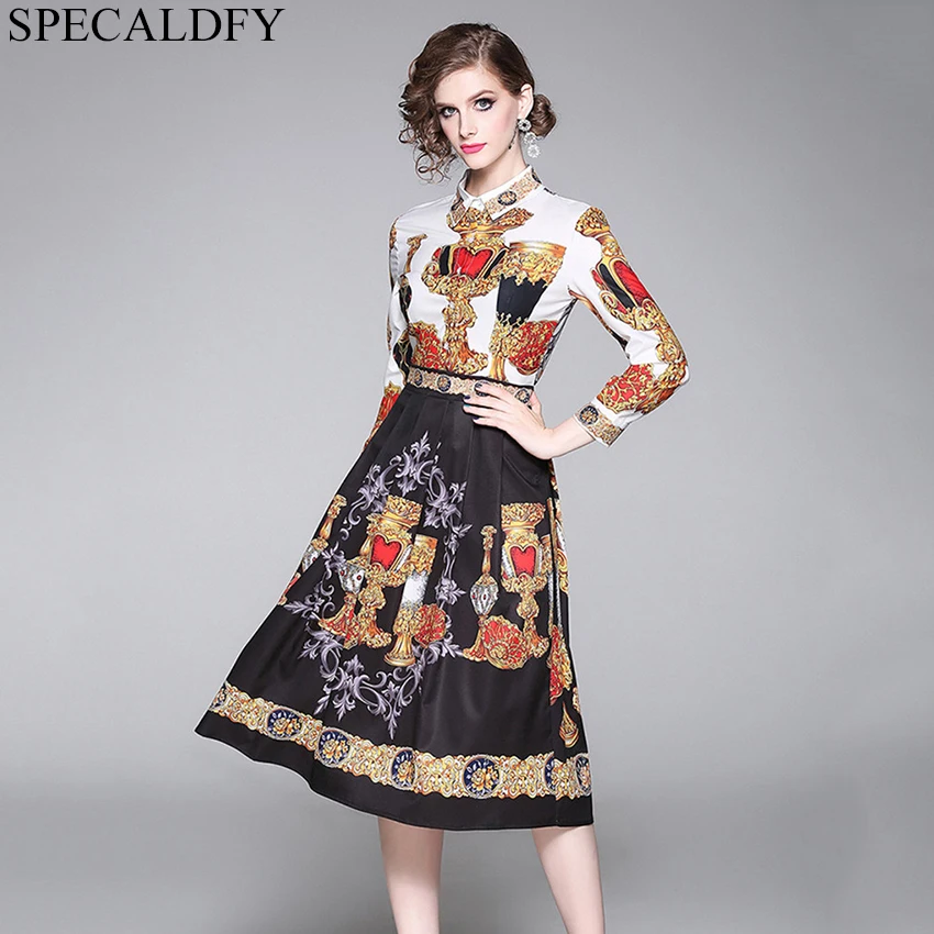 European Fashion Designer Runway Dress Women Print Vintage A-Line Autumn Long Sleeve Elegant Dresses Party Robe Femme | Женская одежда