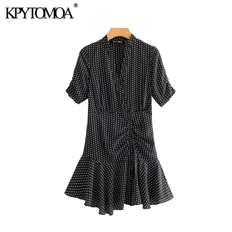 

Vintage Stylish Polka Dot Ruffles Mini Dress Women 2020 Fashion V Neck Short Sleeve Female Dresses Chic Vestidos Mujer