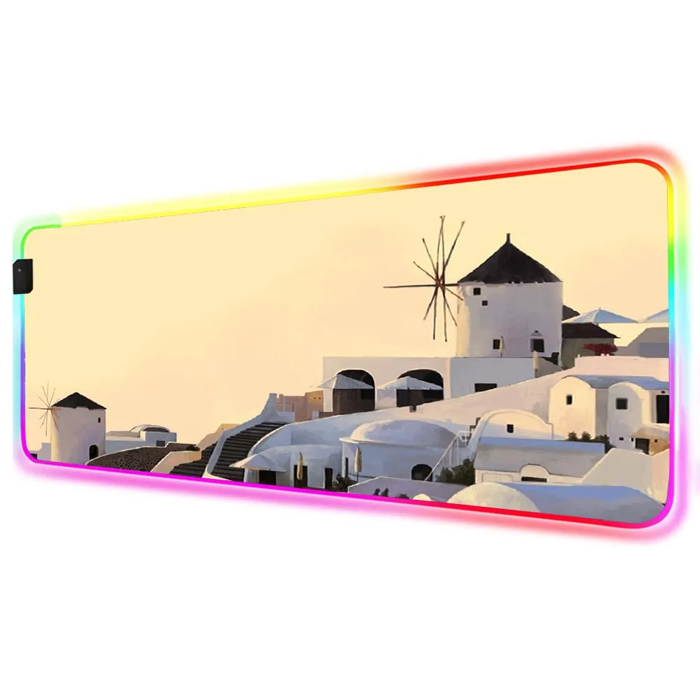 

Landscape City Greece RGB LED Big Mouse Pad USB Wired Lighting Gaming Mouse Pad Keyboard Colorful Luminous PC Pad Gaming Desk