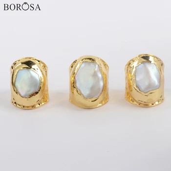 

BOROSA 5Pcs Stylish Gold Plating Natural Pearl Bang Ring Freeform Natural Freshwater Pearl Ring Jewelry for Women as Gifts G1880