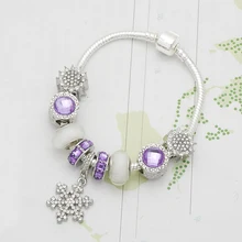 Белых муранских стеклянных бусин шарма бисера для снежинки кулон браслет дамы фиолетовый браслет Шарм DIY браслет подарок