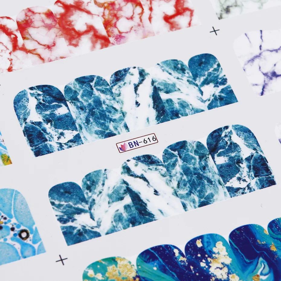 White Black Gradient Marble Nail Art Sticker Water Transfer Decal Watermark Slider Manicure Full Wrap Tool Decor (4)