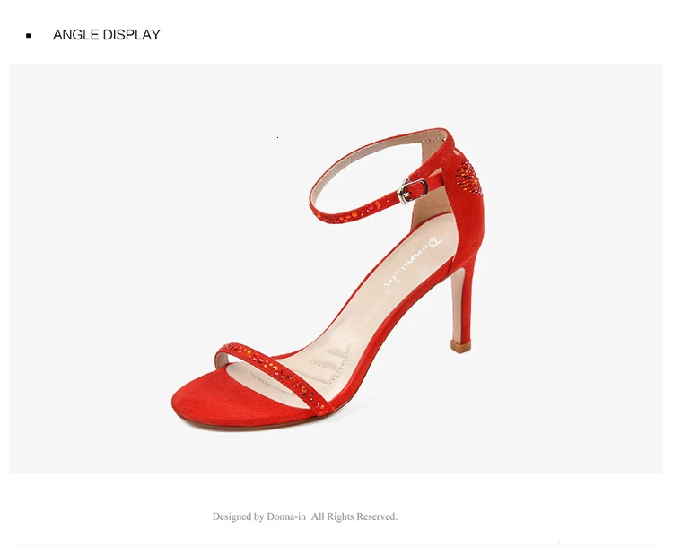 Donna-in/пикантные босоножки на высоком каблуке; женские летние босоножки из натуральной кожи на тонком каблуке; женская красная обувь для вечеринок; стразы; ремешок с пряжкой