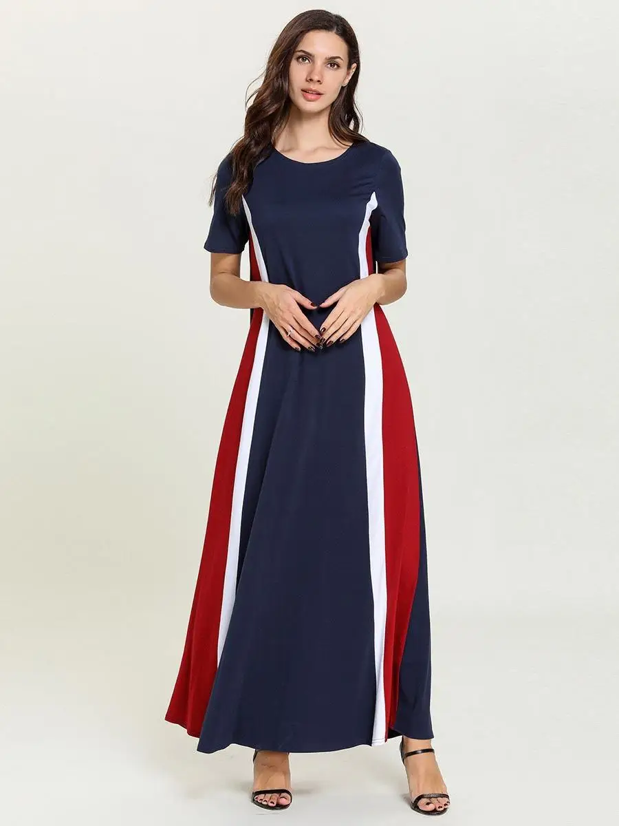 Женское длинное Макси платье abaya свободная с коротким рукавом мусульманская одежда для Дубай коктейльное платье для вечеринки летнее платье повседневное мусульмане арабы Мода