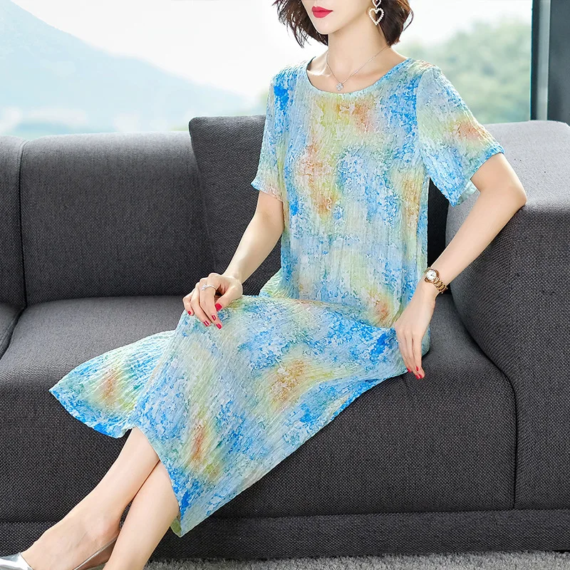 

2019 Summer Wear Short Sleeve New Style Beauty Personality Women's Loose-Fit Explicit Thin by Age Large Size WOMEN'S Dress