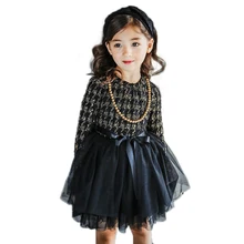 Осеннее платье в клетку для маленьких девочек детские рождественские платья фатиновое платье принцессы для свадебной вечеринки, детская одежда с ожерельем