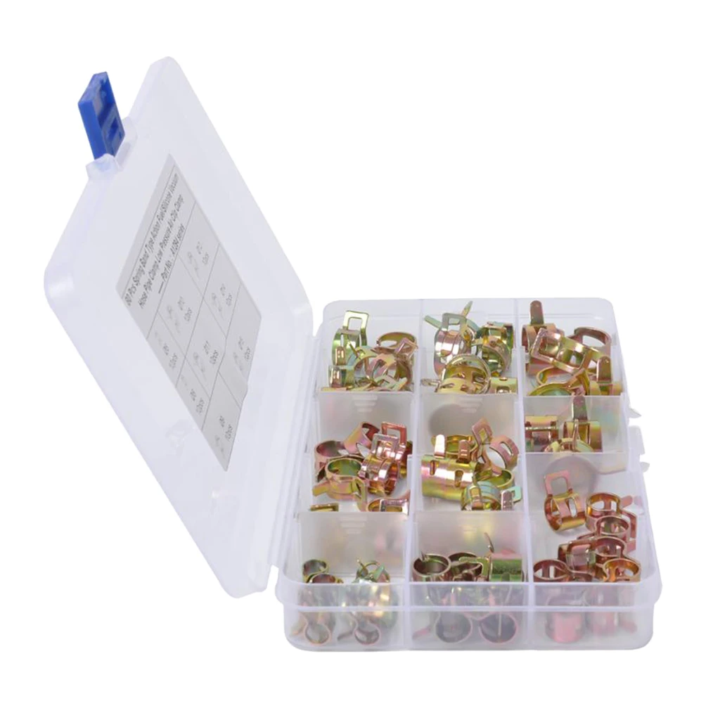 80pcs Hose Spring Clip Clamps 6-15mm Steel Vacuum Fuel Oil Line Band Clips