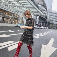 Алиэкспресс Европа и Америка-Женское Платье liu xu с блестками свободное платье с вырезом лодочкой и коротким рукавом