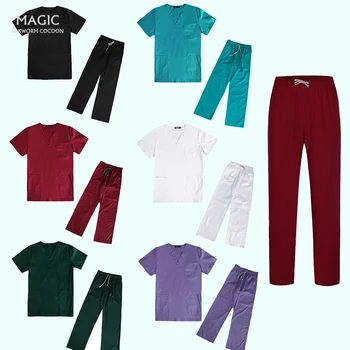 

Nurses Wear Doctors Work Clothes Unisex Nurses Medical Services Tops and Pants Women Elastic Drawstring Waist Work Scrubs Pants
