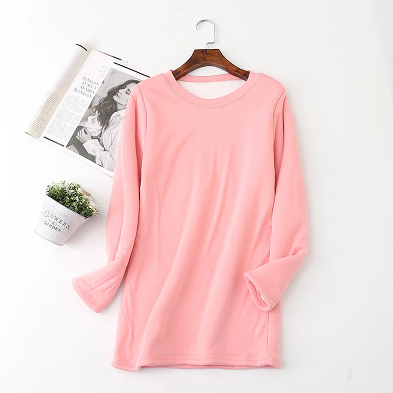 

2020 New Autumn Winter Plus Velvet Long Sleeve Shirt Women Warm Thick T Shirt Vintage Streetwear Slim Ladies Tops