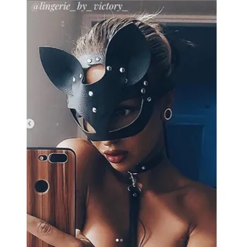 

Meihuida Cosplay Sexy Cat Mask Women Girl Party Costume PVC Bondage Masks Adult Play Special Cat Ears Adjustable Design Masks