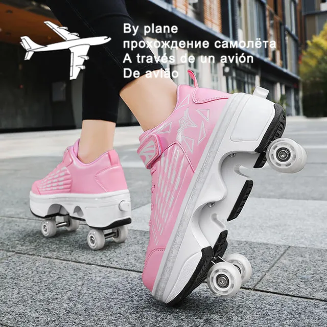 Hot Shoes Casual Skates Deform Wheel Skates for Adult Men Women Couple Shoes Childred Runaway Skates Four-wheeled Walk Sneakers