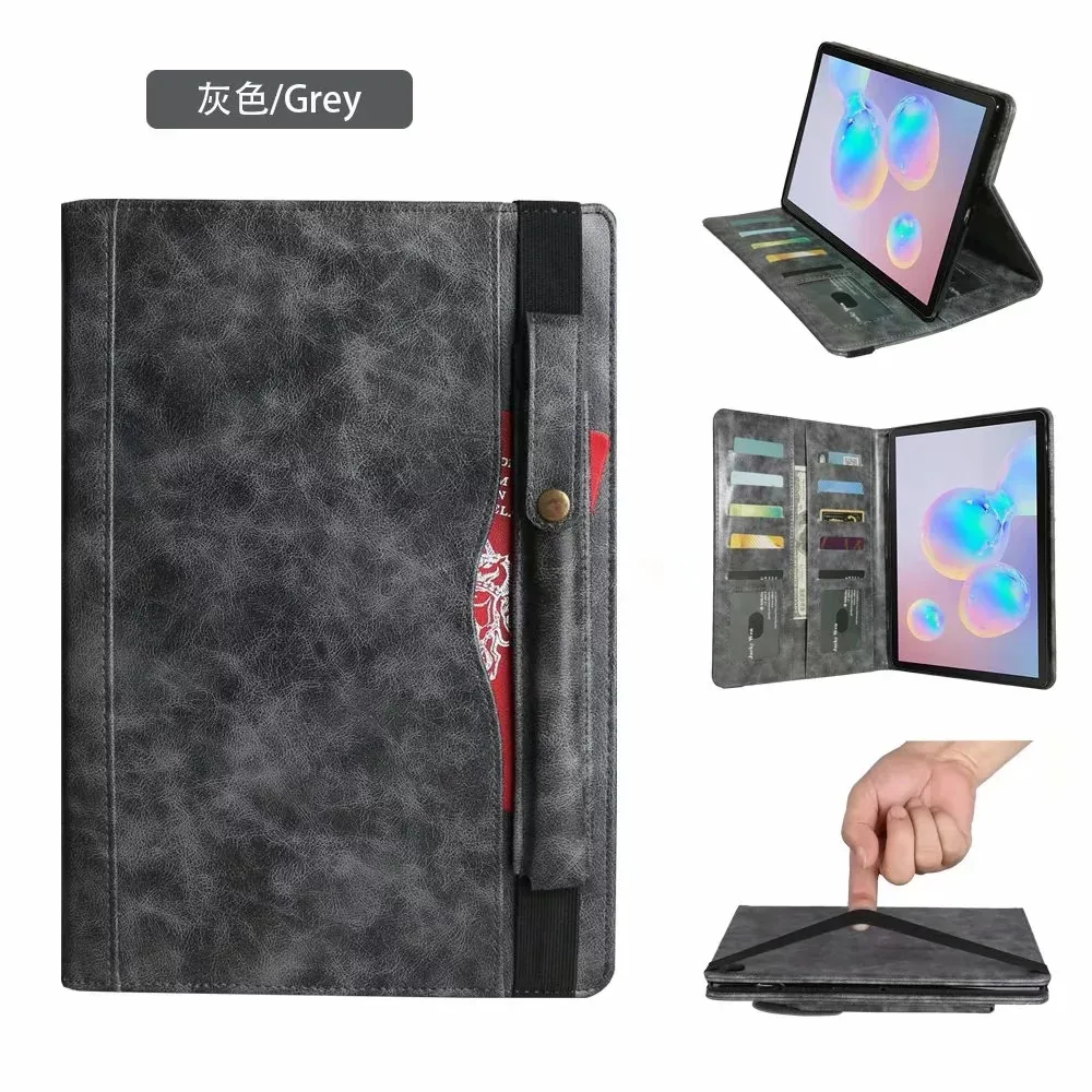 Кожаный чехол Премиум для Samsung Galaxy Tab S6 10,5 SM-T860 SM-T865 10," планшет смарт-подставка+ пленка для экрана+ стилус - Цвет: Grey