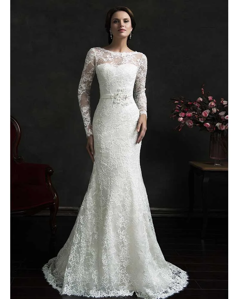 

Vestido De Noiva Manga Longa Simple Sexy Mermaid Wedding Dress Long Sleeve Lace Wedding Dresses 2015 Robe De Mariee Casamento