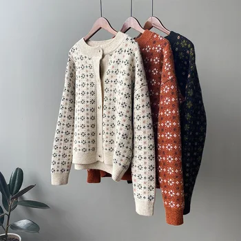 

Women's knitted cardigan spring 2020 new wild retro sweet loose snowflake sweater knitted cardigan jacket women