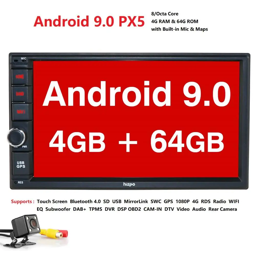 Стандартный двойной 2Din Android9.0 в тире автомобиля стерео радио gps навигация поддержка 4GWIFI Bluetooth Mirrorlink с RearCamera 4+ 64