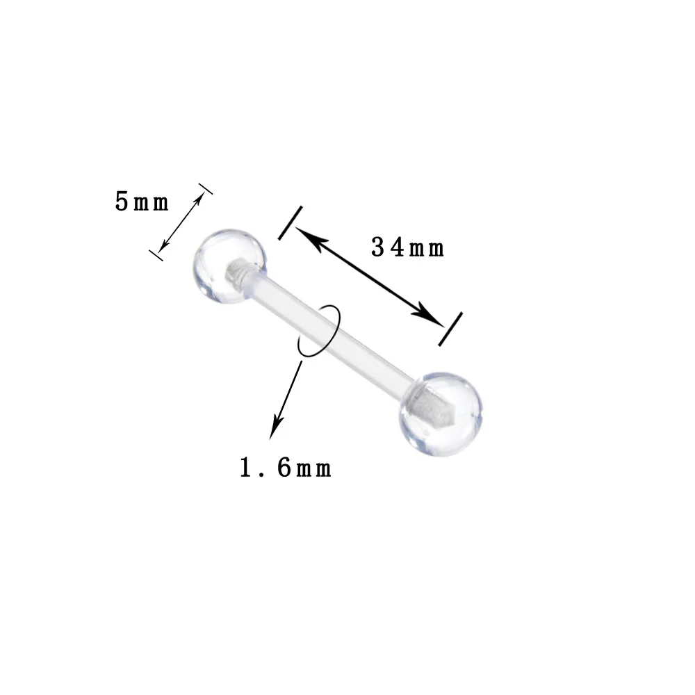 Пирсинг для ушей, 1 шт., акриловые сексуальные женские аксессуары Bioflex, хирургическое стальное кольцо для языка, серьги-гвоздики, ювелирные изделия для тела - Окраска металла: Transparent 34mm