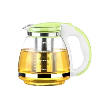 

1pc 2000ml Household Glass Teapot Stainless Steel Filter Handle Heat Resistant Glass Teapot Infuser Tea Kettle