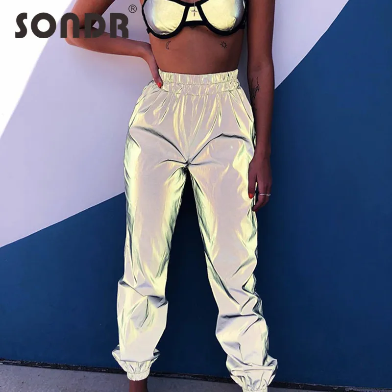 

SONDR Women Flash Reflective Jogger Pants Autumn Winter Women Casual Solid Streetwear Trousers Female Hip Hop Pants