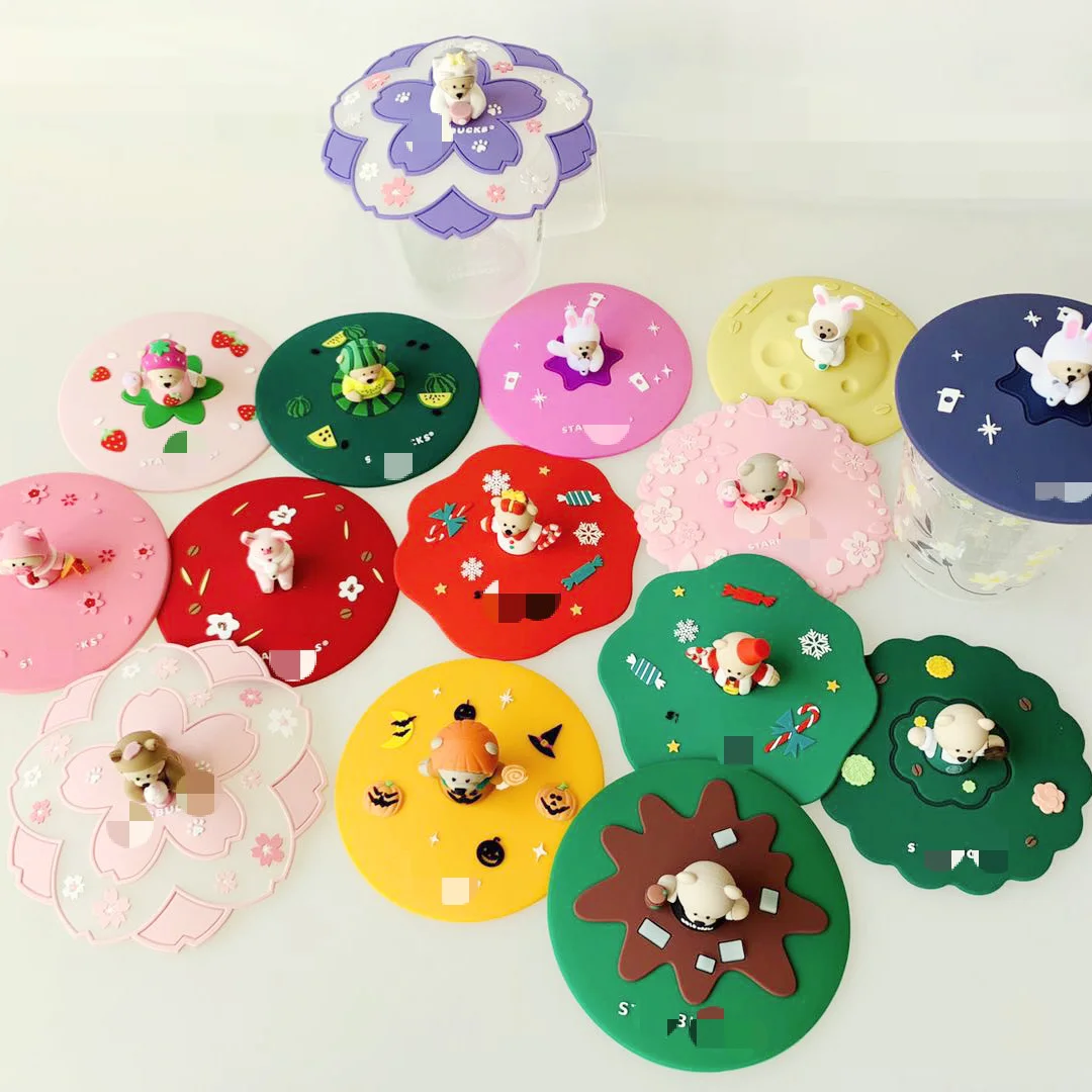 Coffee Bear Cup Lid Silicone Cover Mug Universal Cartoon Gift for Friend | Дом и сад