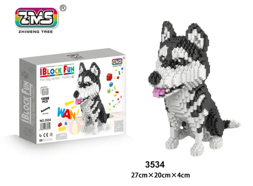 ЗМС Джек Рассел терьер собака животное 3D модель DIY микроконструктор Mike Husky собака мини блоки кирпичи сборка игрушка подарок - Цвет: husky with box