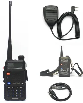 

BAOFENG UV-5R walkie talkie dual band handy radio receiver with Headfone + speaker microphone + programming cable +leather pouch