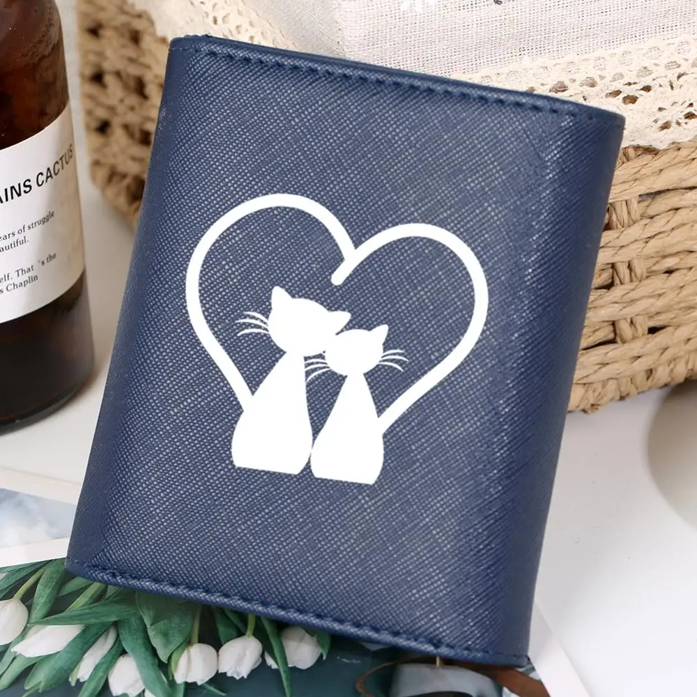 

Cat Design Leather Women's Wallet Couple Pocket Purse Coin Short Three-folding Purses for Student Wallets Gift portfel damski