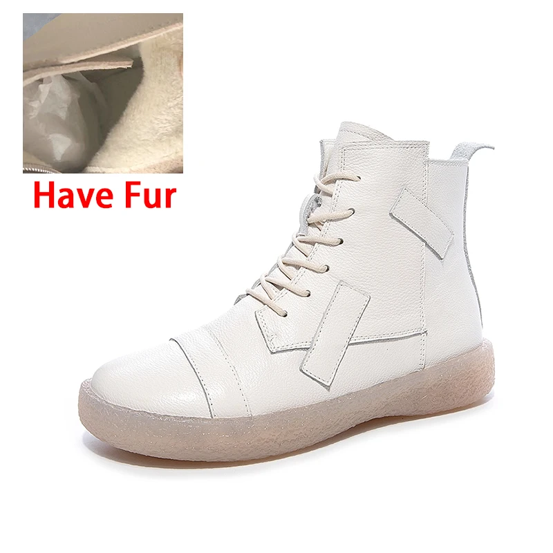 PEIPAH Women's Genuine Leather Shoes Woman Ankle Boots Female Retro Flat With Zip Women's Shoes Autumn Winter Bootee Woman - Color: 4